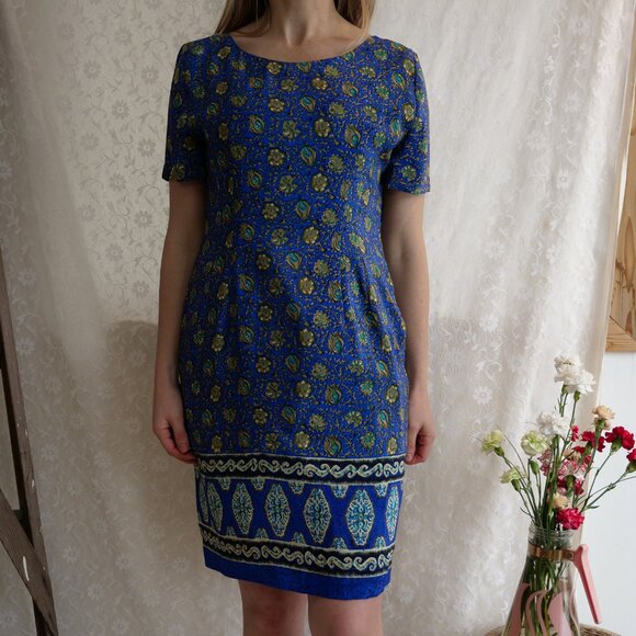 Vintage 100% Silk Nancy Crystal Dress Women's M Paisley Print Spring Summer 90s - Picture 1 of 7